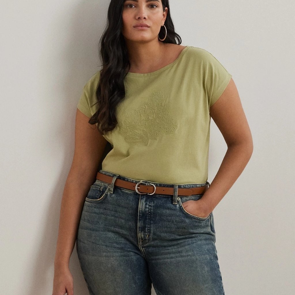 Lauren Ralph Lauren Plus Size Embroidered Boatneck Tee 2x Cotton Jersey